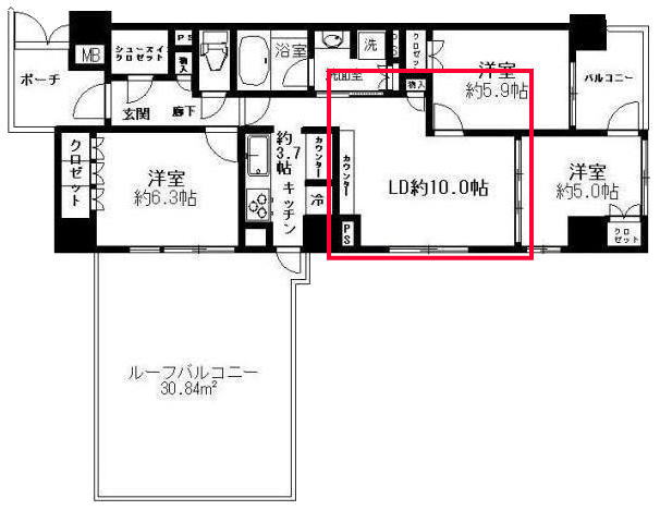 プレミスト東陽町のリビングルームの見取り図