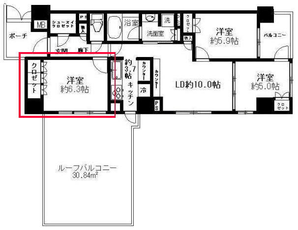 プレミスト東陽町の6.3帖の洋室の見取り図